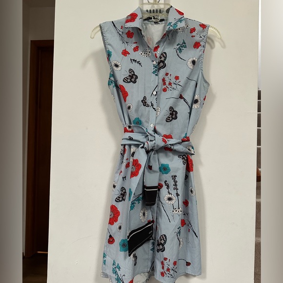 SUMMER SLEEVELESS SHIRT DRESS WITH BELT TIE - Picture 5 of 6